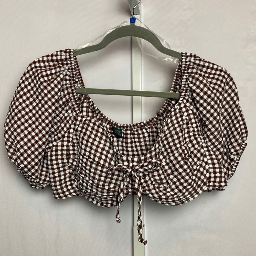 💙5/$15 Wild Fable Brown and White Gingham Praire Cottagecore Crop Top w/ Tie XL